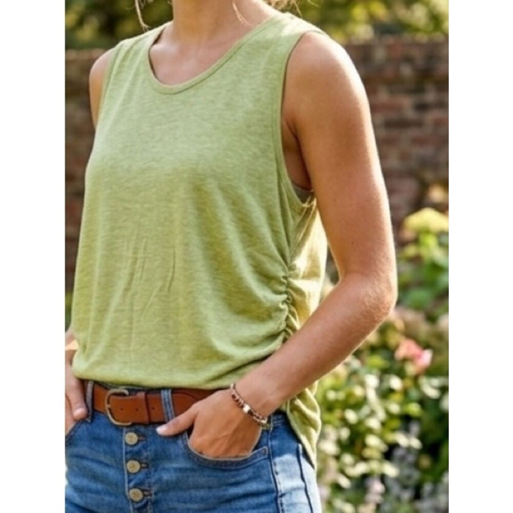 Green Sleeveless Women's Top With Side Ruching 2XL.